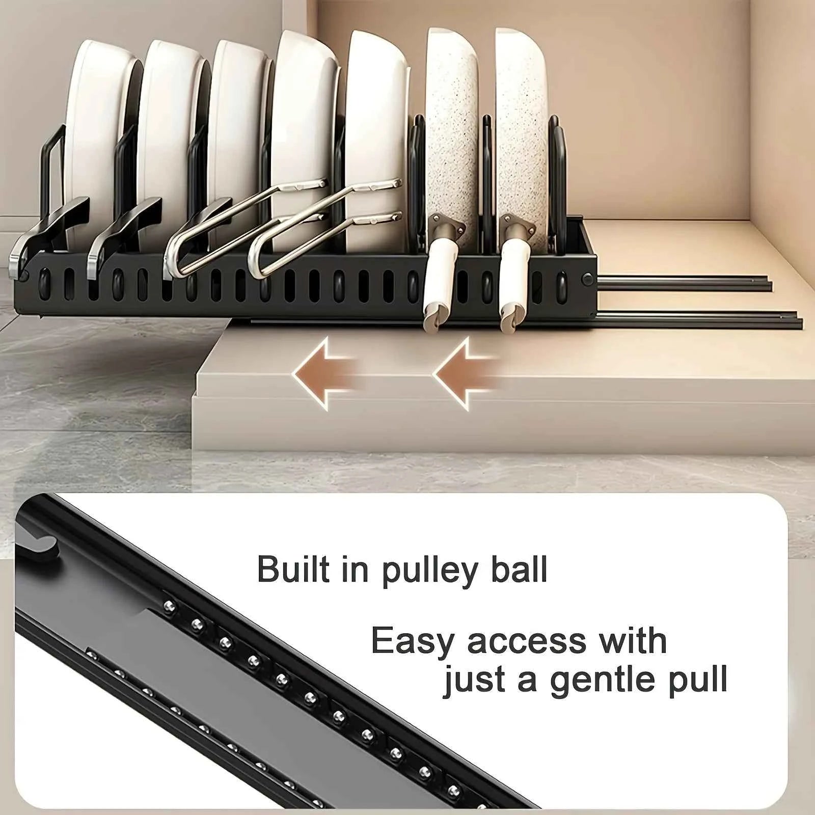 Adjustable Cookware Storage Rack, Kitchen Pull-out Shelf, Sliding Countertop and Dish Rack Inside Cabinets
