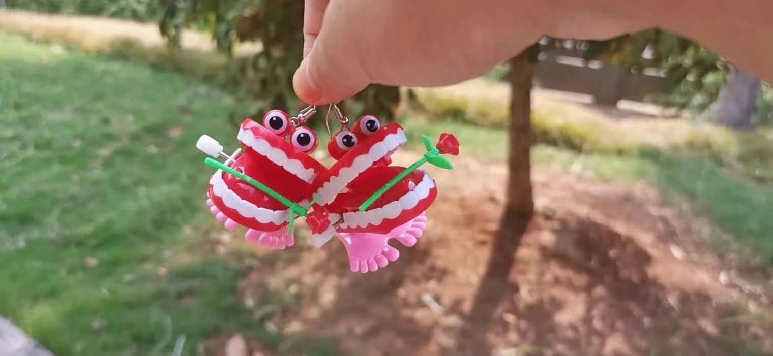 Wind-up Teeth Earrings women 2022 trending Quirky Earrings Handmade Edgy Toy Kidcore Fun Dangle y2k