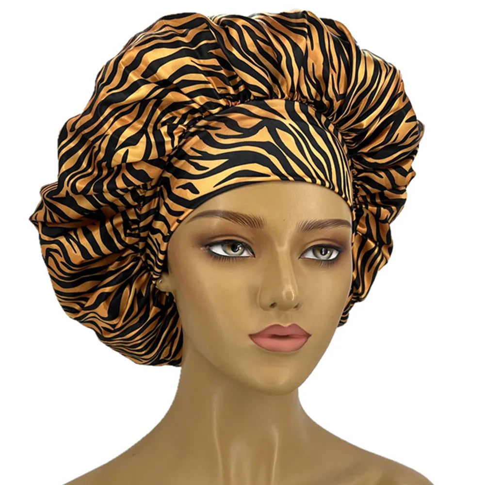 Leopard Print Bonnet for Women - Soft, Curl-Enhancing Sleep Cap with Wide Elastic Band, Unscented, Ideal for Dry & Textured Hai - NamafadStore