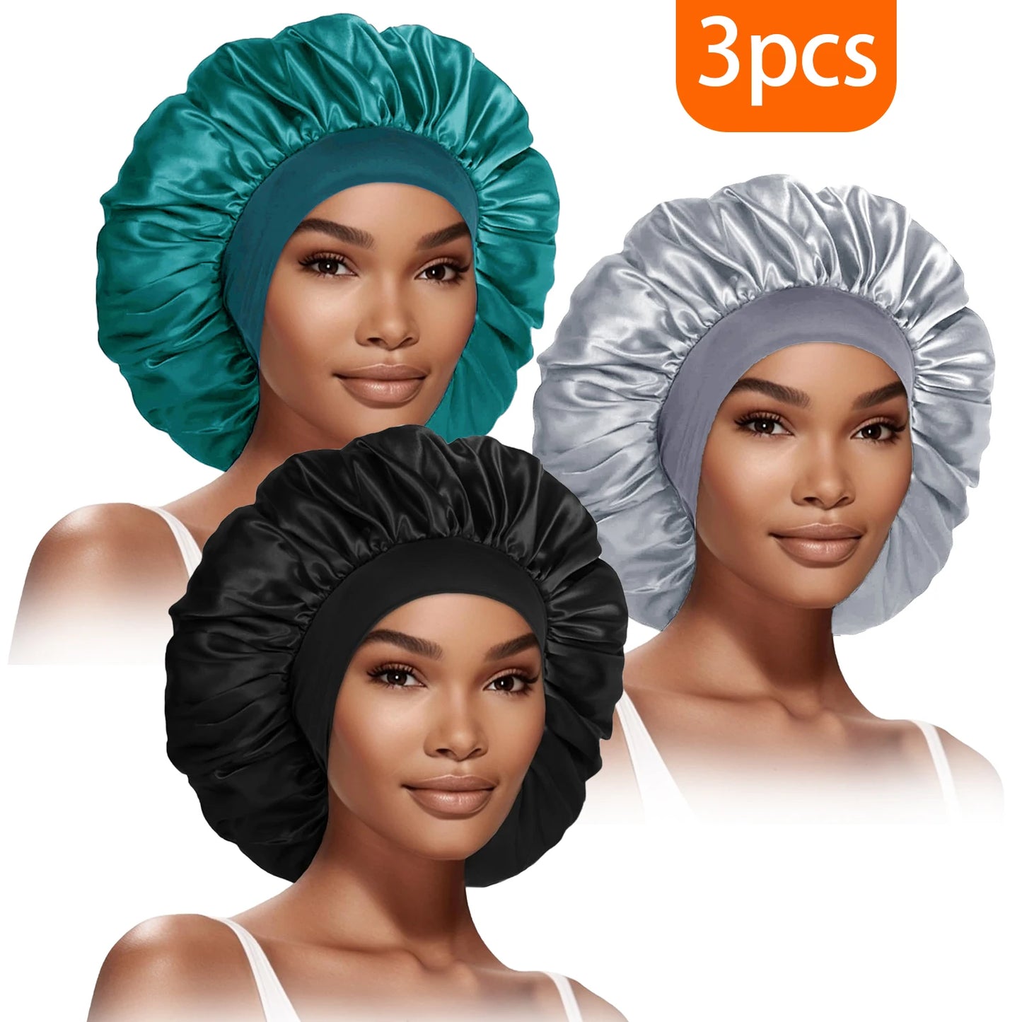 3pcs Women's Fashion Bonnet Large Wide Edge Elastic Hat Casual Sports Silk Smooth Suitable for Curled Straight Hair Sleeping Hat - NamafadStore
