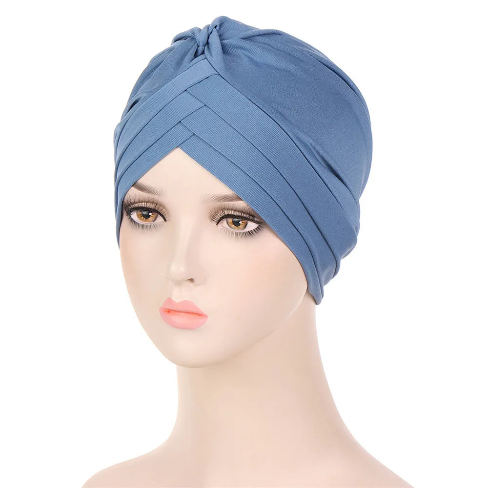 1PC Women Turban Hat Elastic Hijab with Beads Cancer Chemo Cap Head Wrap for Hair Loss