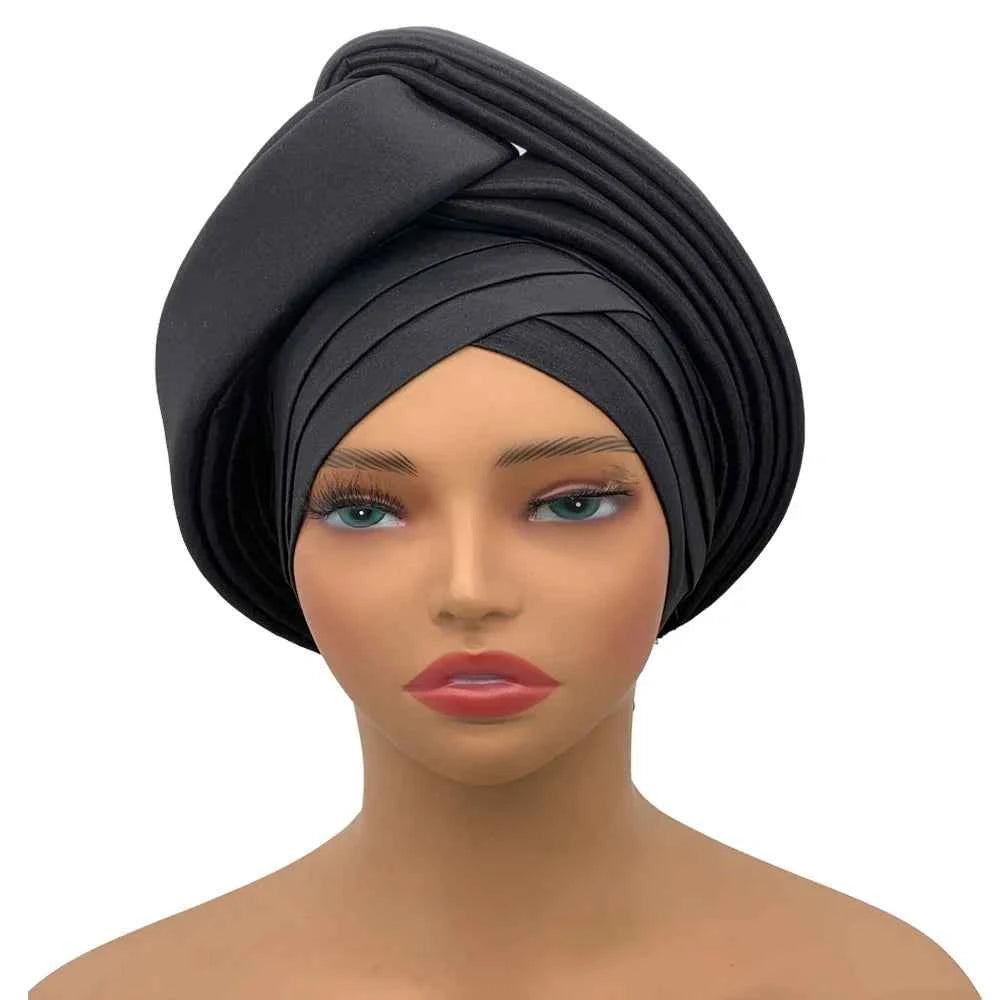 Nigeria Raw Silk Autogele Headtie Wedding Party Headwear Turbante African Lady Head Wraps Knoted Turban Cap for Women