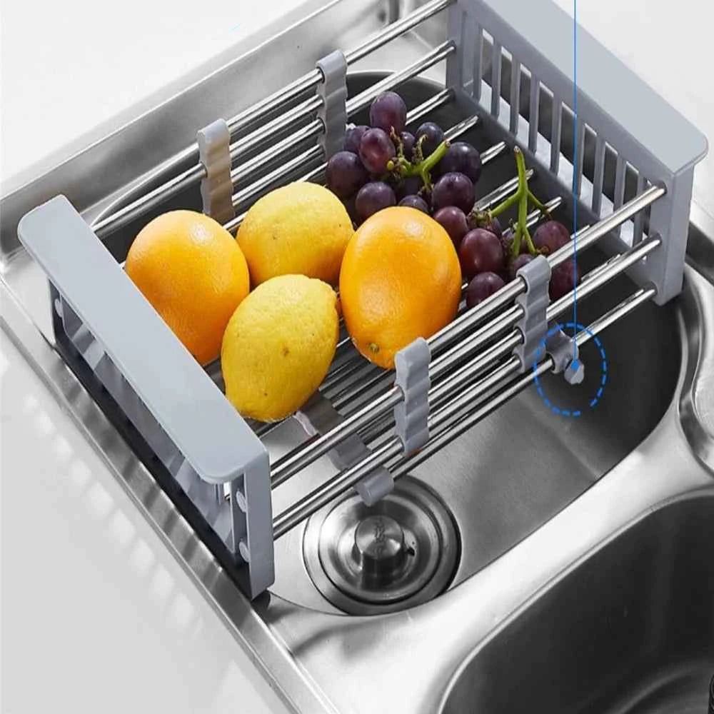 Adjustable Drain Rack Stainless Steel Sink Drain Rack Fruit Vegetable Drain Basket Kitchen Retractable Drying Rack