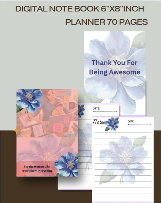 Digital Lined Notebook (6" x 8") Printable PDF