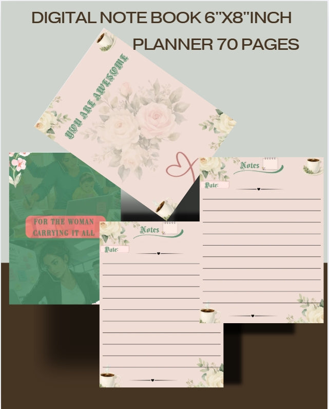 Digital Lined Notebook (6" x 8") Printable PDF