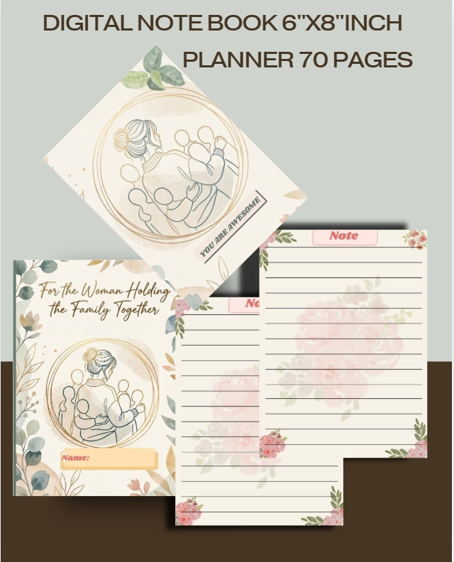 Digital Lined Notebook (6" x 8") Printable PDF