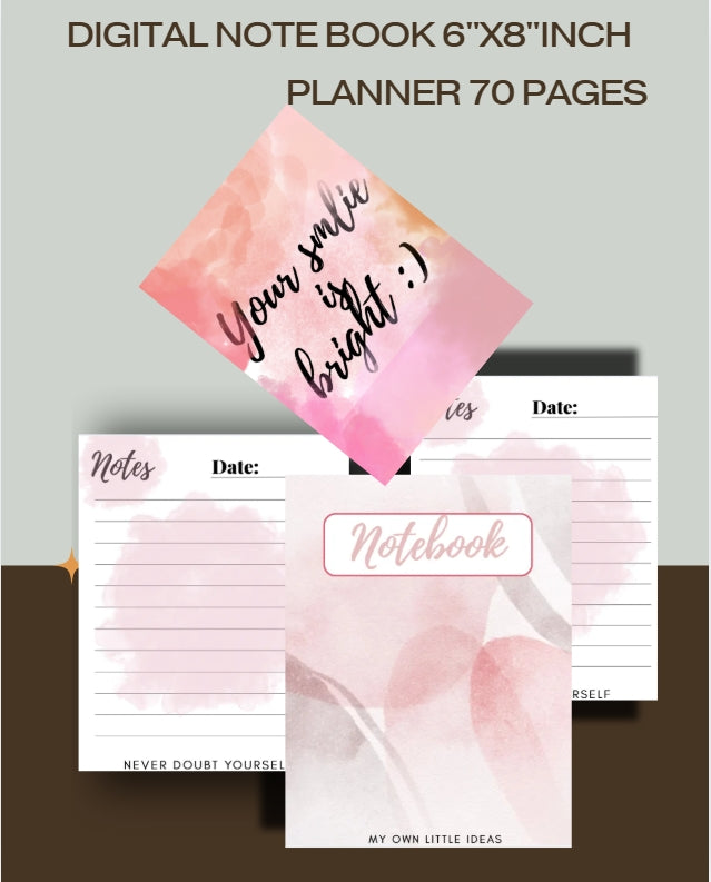 Digital Lined Notebook (6" x 8") Printable PDF