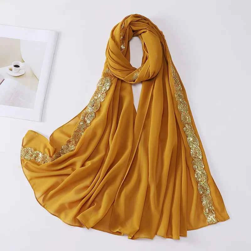 Chiffon Hijab Scarf Turban – Sequins Headwrap & Veil for Muslim Women, Fashionable Islamic Headband