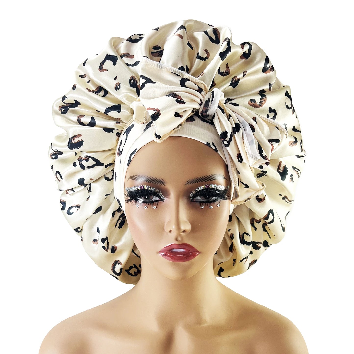 New Large Satin Bonnet Silk Night Sleeping Cap With Head Tie Band Bonnet Edge Wrap For Women Curly Braid Hair - NamafadStore