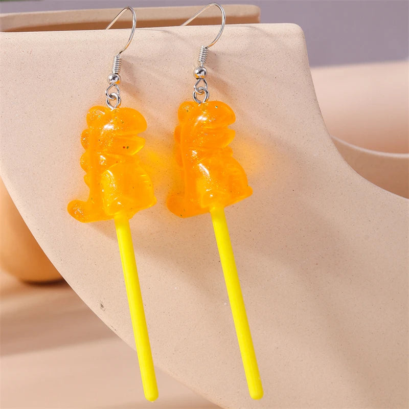 Sweet Candy Color Lollipop Drop Earrings for Women Funny Simulation Food Flower Dinosaur Dangle Hook Earrings Girls Jewelry Gift
