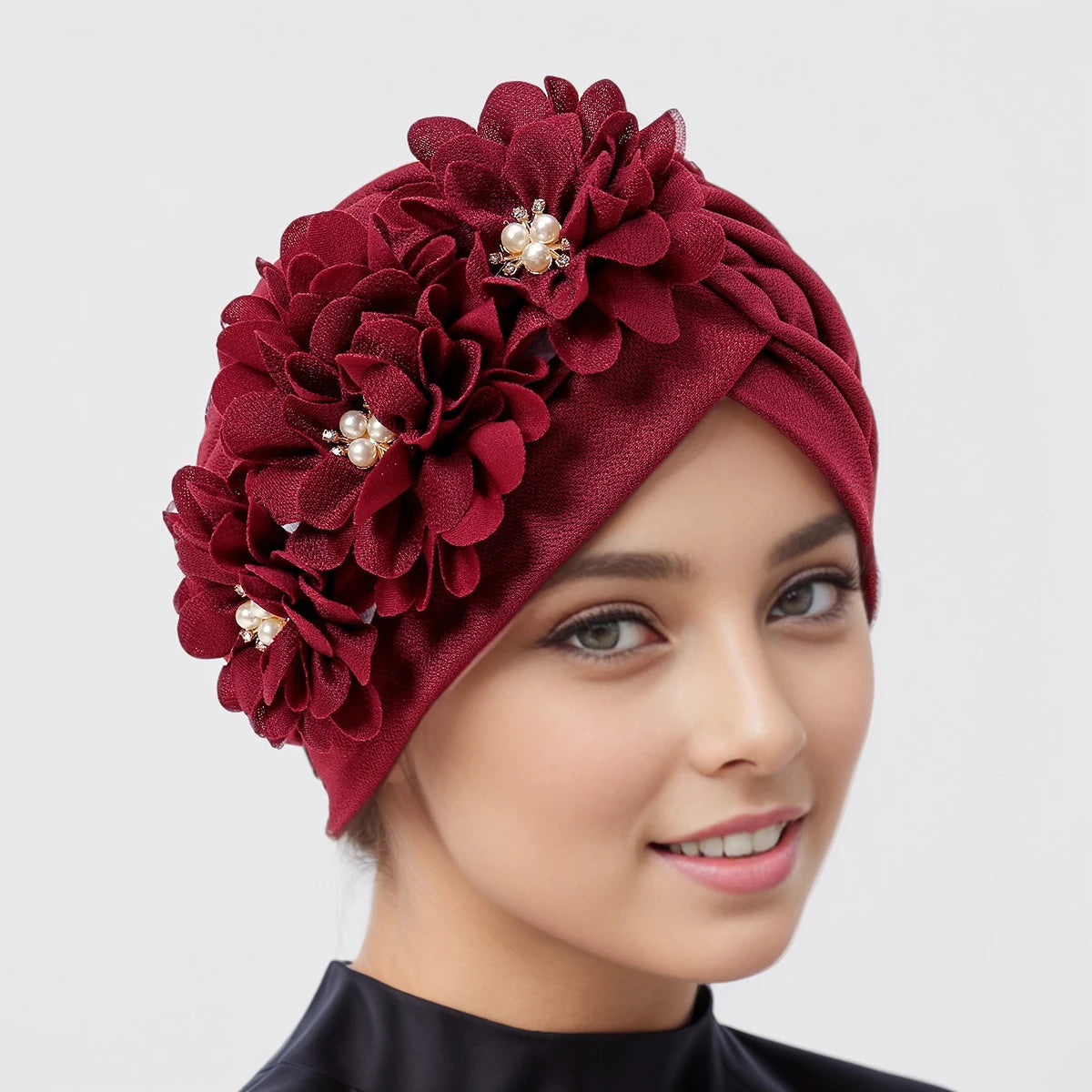 Islamic Underscarf Hijabs Hats Women Flower Headband Ladies Muslim Turban Hat Floral Head Wrap Wedding Beading Party Hijabs - NamafadStore