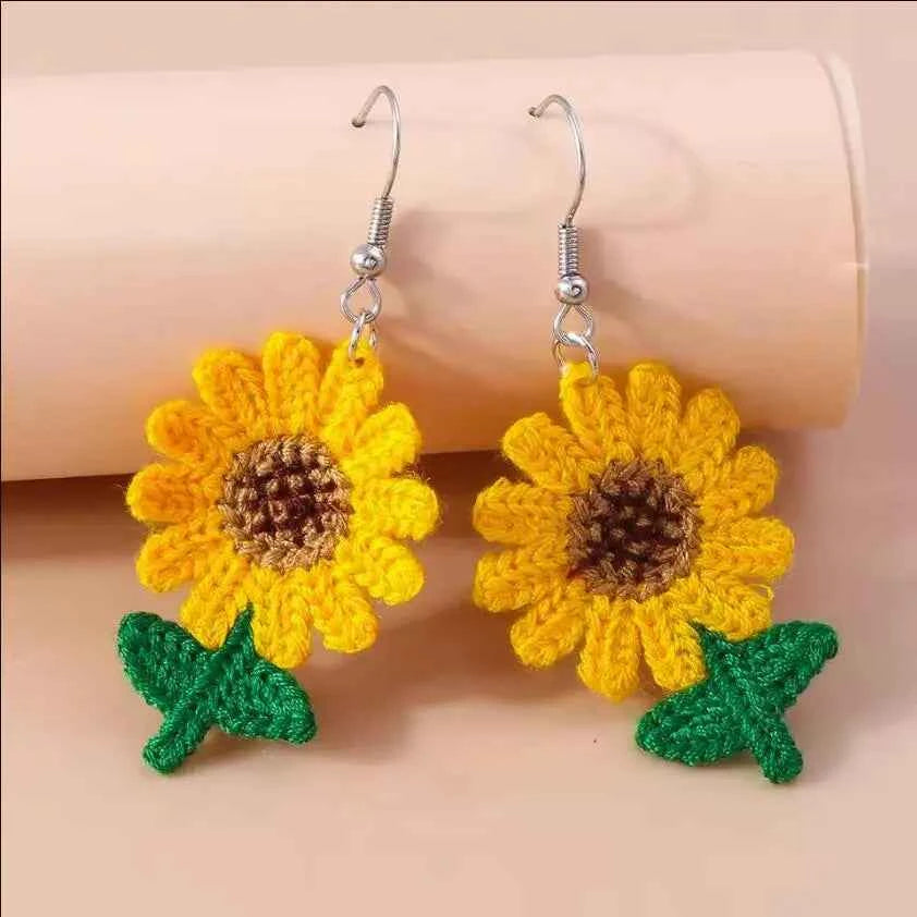 Cute Flower Drop Earrings for Women Girls Handmade Knitted Daisy Butterfly Dangle Earrings Kid's Jewelry Gifts