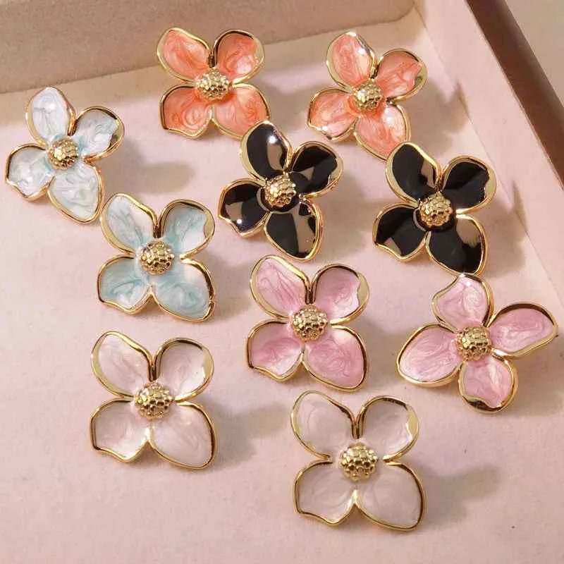 DLHP Vintage French Stainless Steel Drip Enamel Glaze Flower Earrings For Women Delicate Luxury Couple Engagement Jewelry Gifts