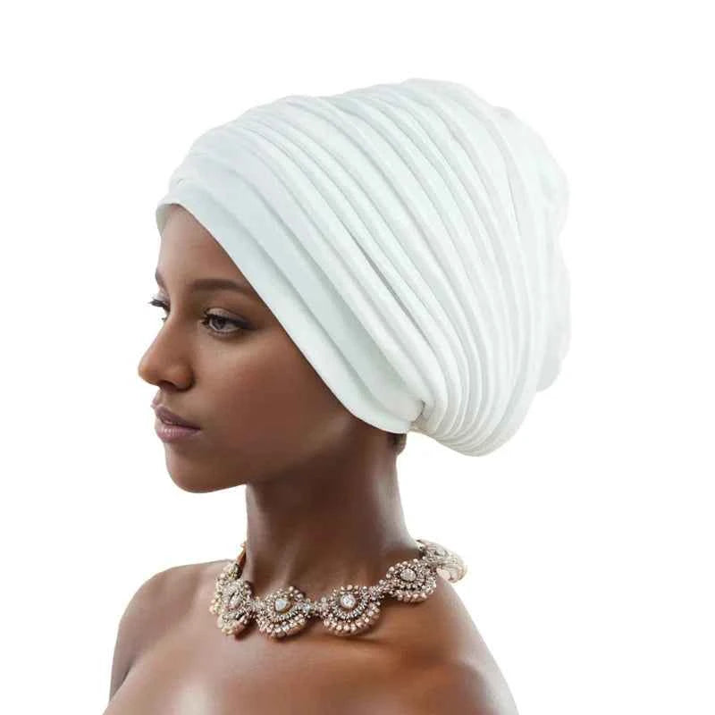 Multilayer African Women's Turban Cap Female Head Wraps Pleated Auto Gele Cap Headtie Muslim Headwear Party Headpiece