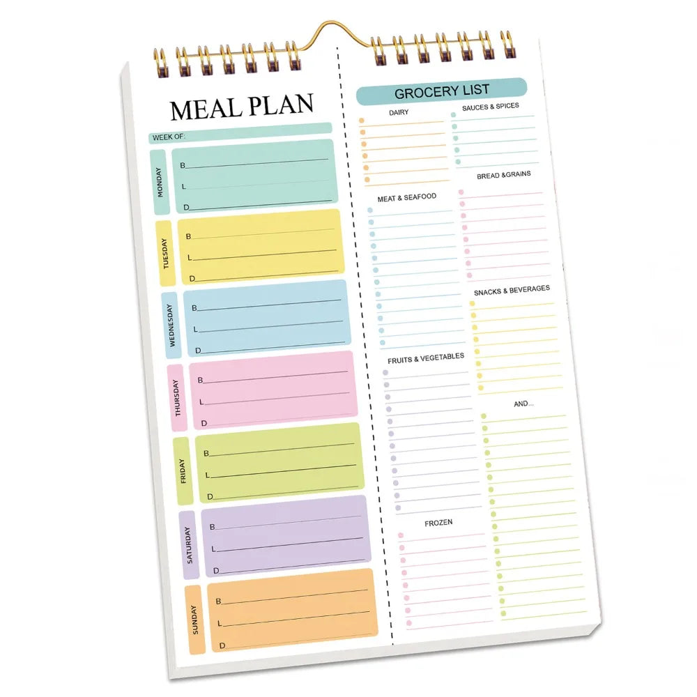 52 Sheets Meal Planning Pad Reusable Spiral Bound Weekly Meal Planner Wall-Mounted Tear-Off Design Schedule Management Book