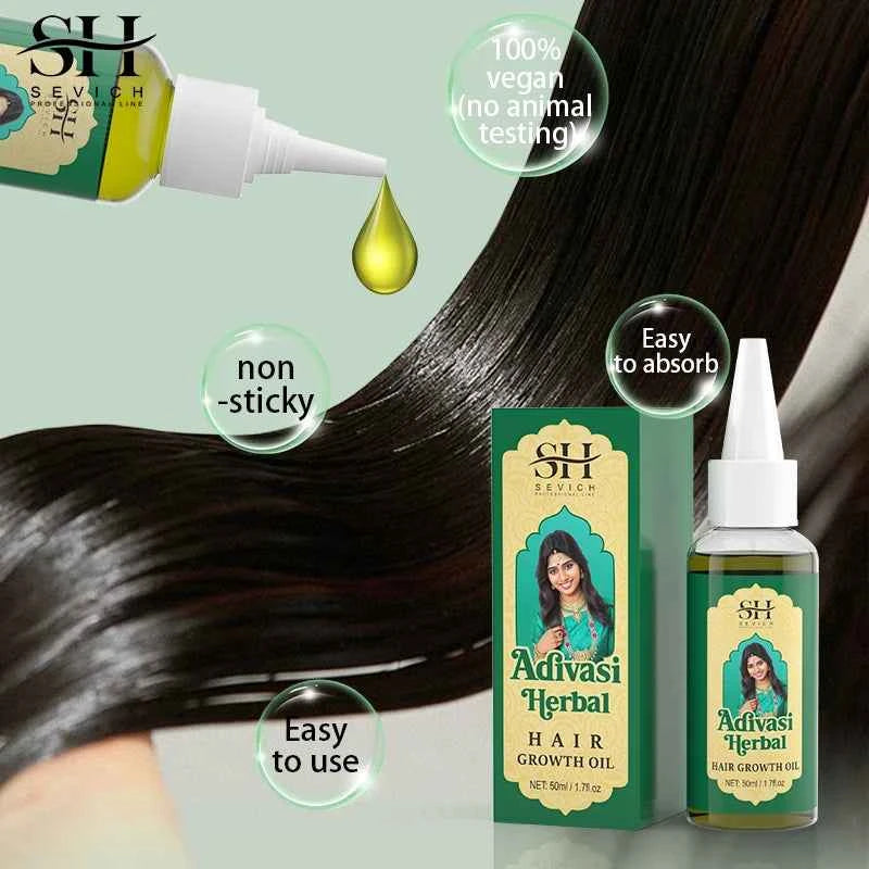 SEVICH Herbal Hair Growth Oil Set Ayurvedic Fast Hair Regrowth Thicken Serum India Adivasi Anti Hair Loss Hair Care Shampoo