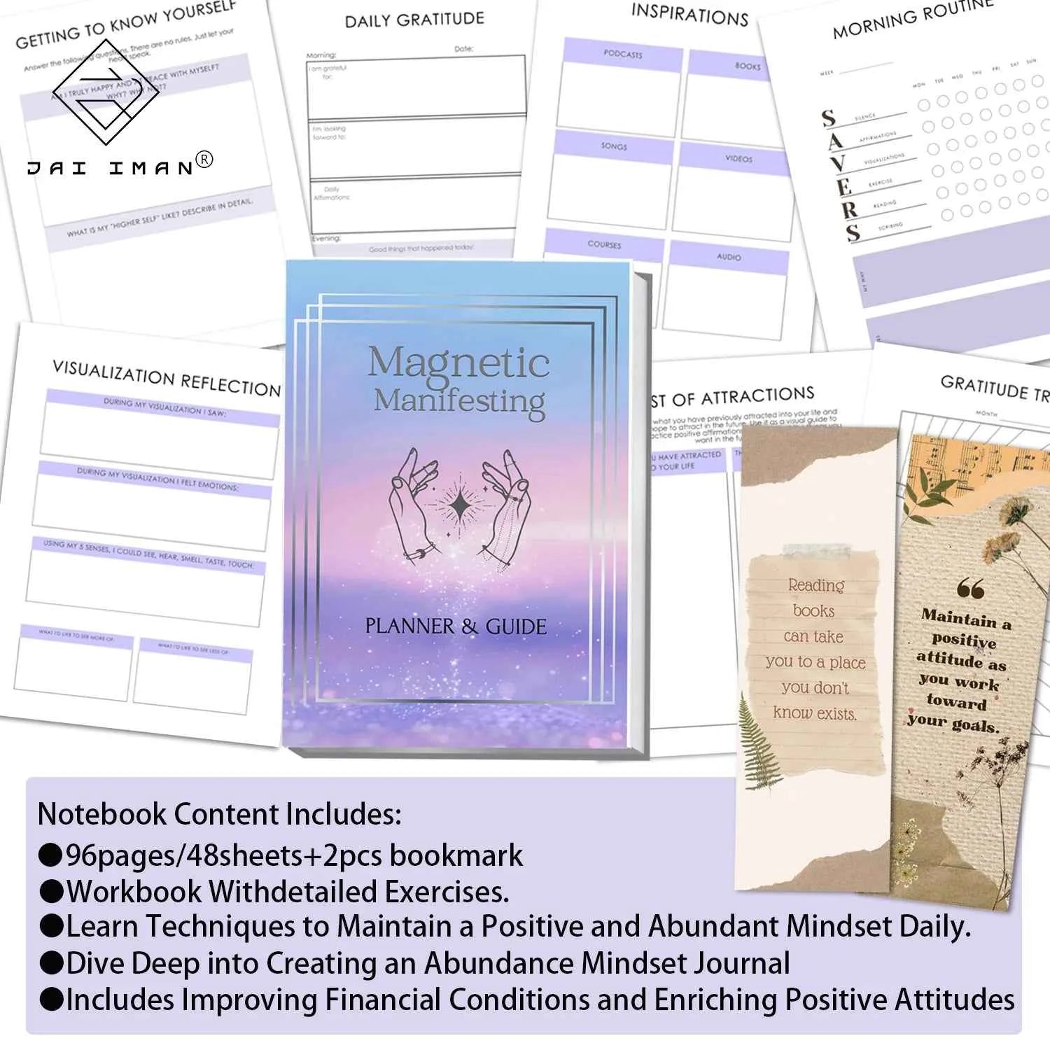 96pages Journal Abundance Writable Notebook with Two Bookmarks, Perfect for Affirmation Guides, Happiness and Success Workbook