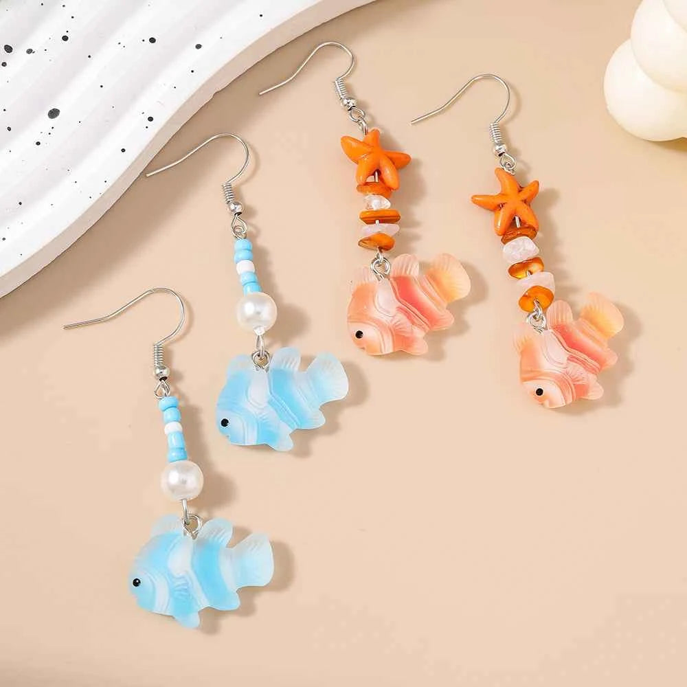 Aihua Chic Cute Clownfish Earrings for Women Girls Y2K Summer Beach Seaside Vacation Earrings Necklace Friends Kids Jewelry Gift