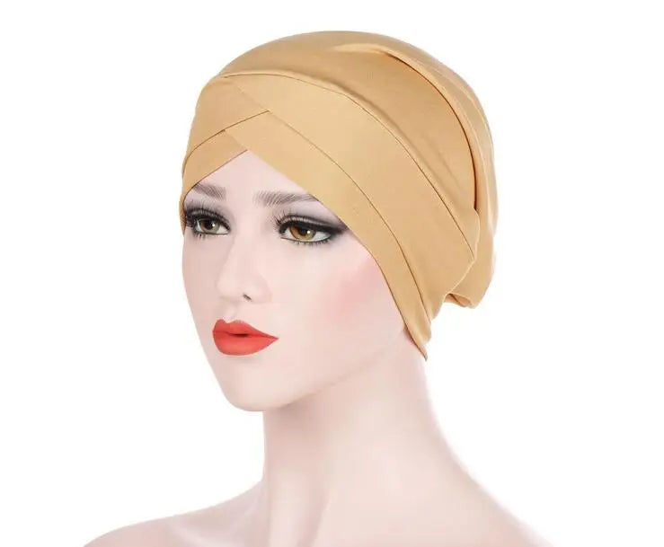 1PC New Women Elastic Turban Hat Muslim Hijab Islamic Beads Cancer Chemo Cap Ladies Hijab Stretch Head Wrap Head Scarf Hair Loss - NamafadStore