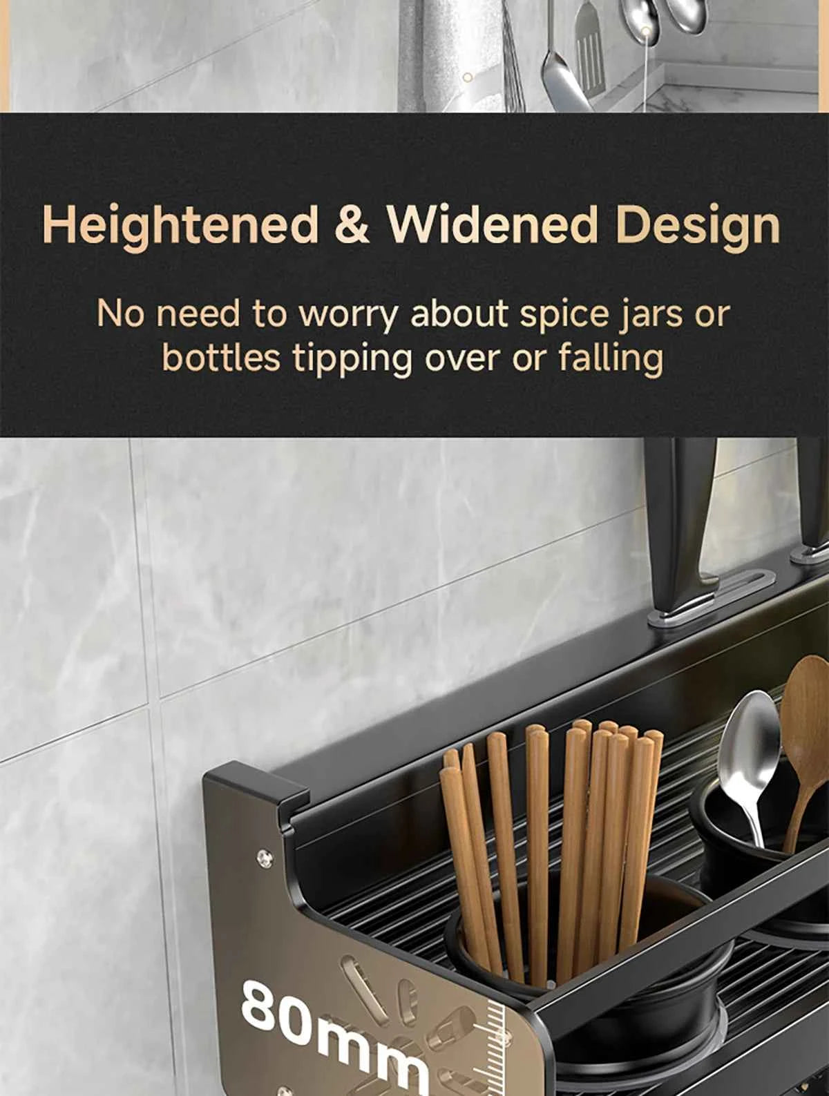 Metal Kitchen Shelf No-Punch Large Capacity Storage Kitchen Utensils Skeletonized Drainage Design Easy to Clean Black