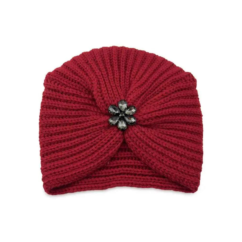 Fashion Winter Warm Hijab Caps Soft Thick Bohemia Turban Diamond Jewelry Wool Knitting Knitted Hats for Women