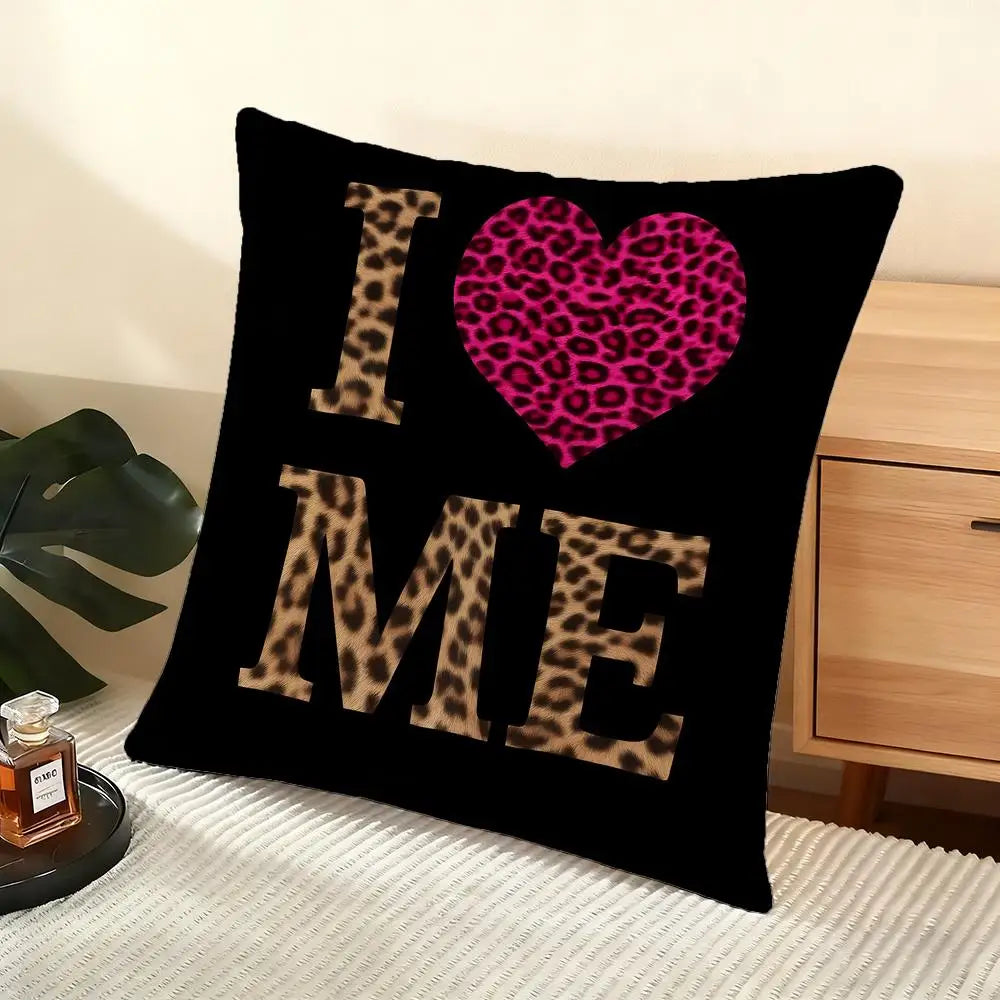 Leopard Love Cushion Cover Soft Short Plush Pillow Cover Smooth Cozy Texture Aesthetic Cushion Case Home Decor