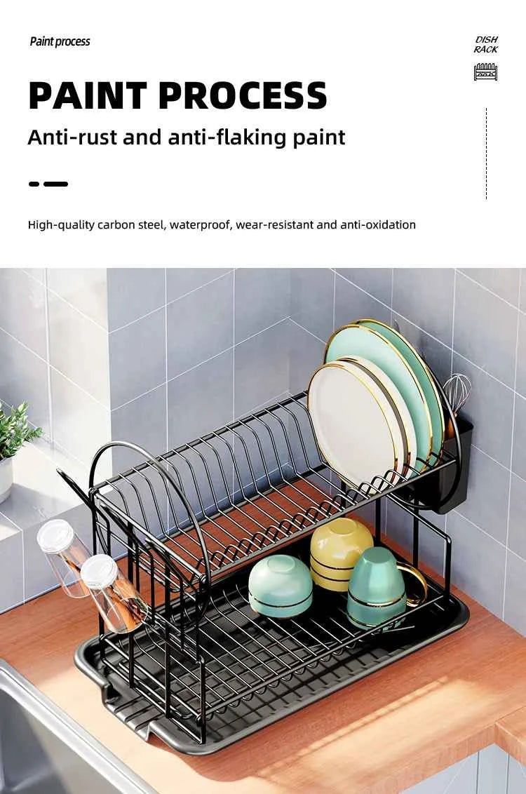 2 tier dish drying rack drain board set tableware drainer Kitchen countertop storage rack cup holder Knife and fork holder