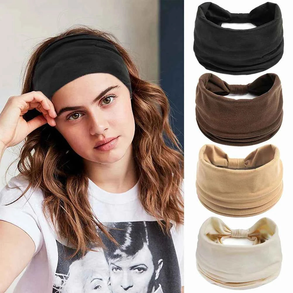 Women’s Solid Color Turban Headwrap – Soft Cotton Knot Headband Elastic Wide Hair Band for Yoga & Daily Wear