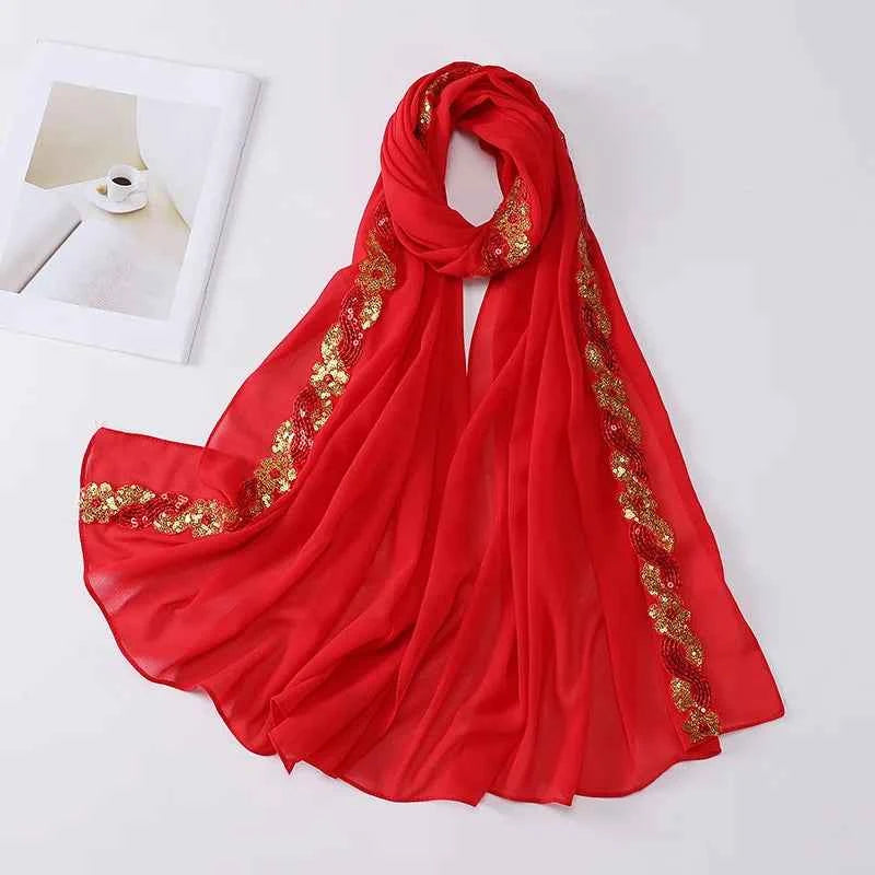 Chiffon Hijab Scarf Turban – Sequins Headwrap & Veil for Muslim Women, Fashionable Islamic Headband