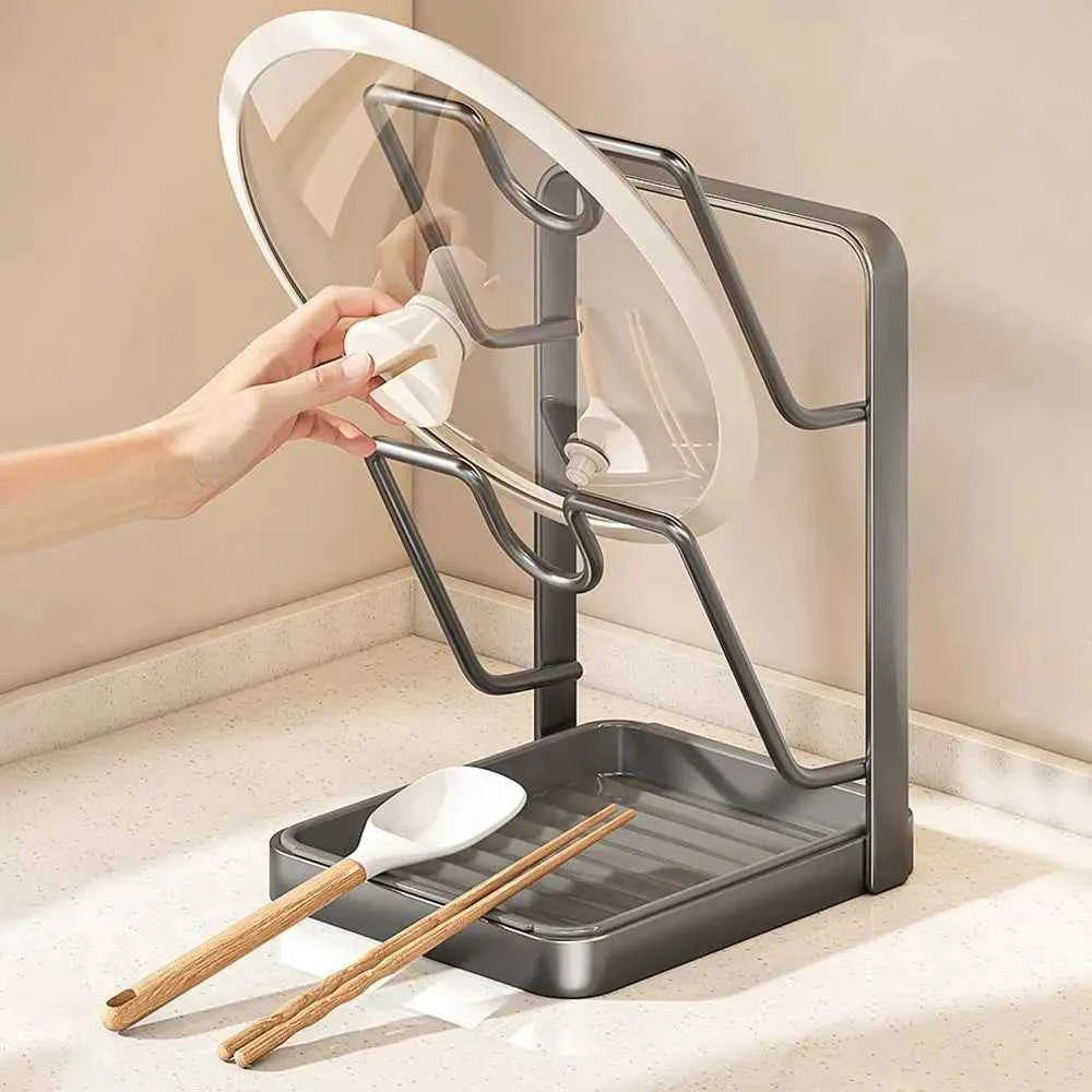 Double Layer Pot Lid Rack Non-slip Large Capacity Cutting Board Holder Draining Kitchen Storage Rack