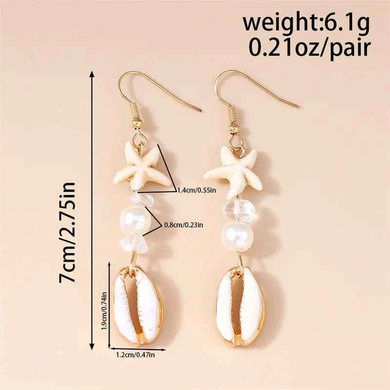 Cute Conch Starfish Shell Drop Earrings for Women Marine Organism Dangle Earrings Girls Students Party Holiday Jewelry Gifts