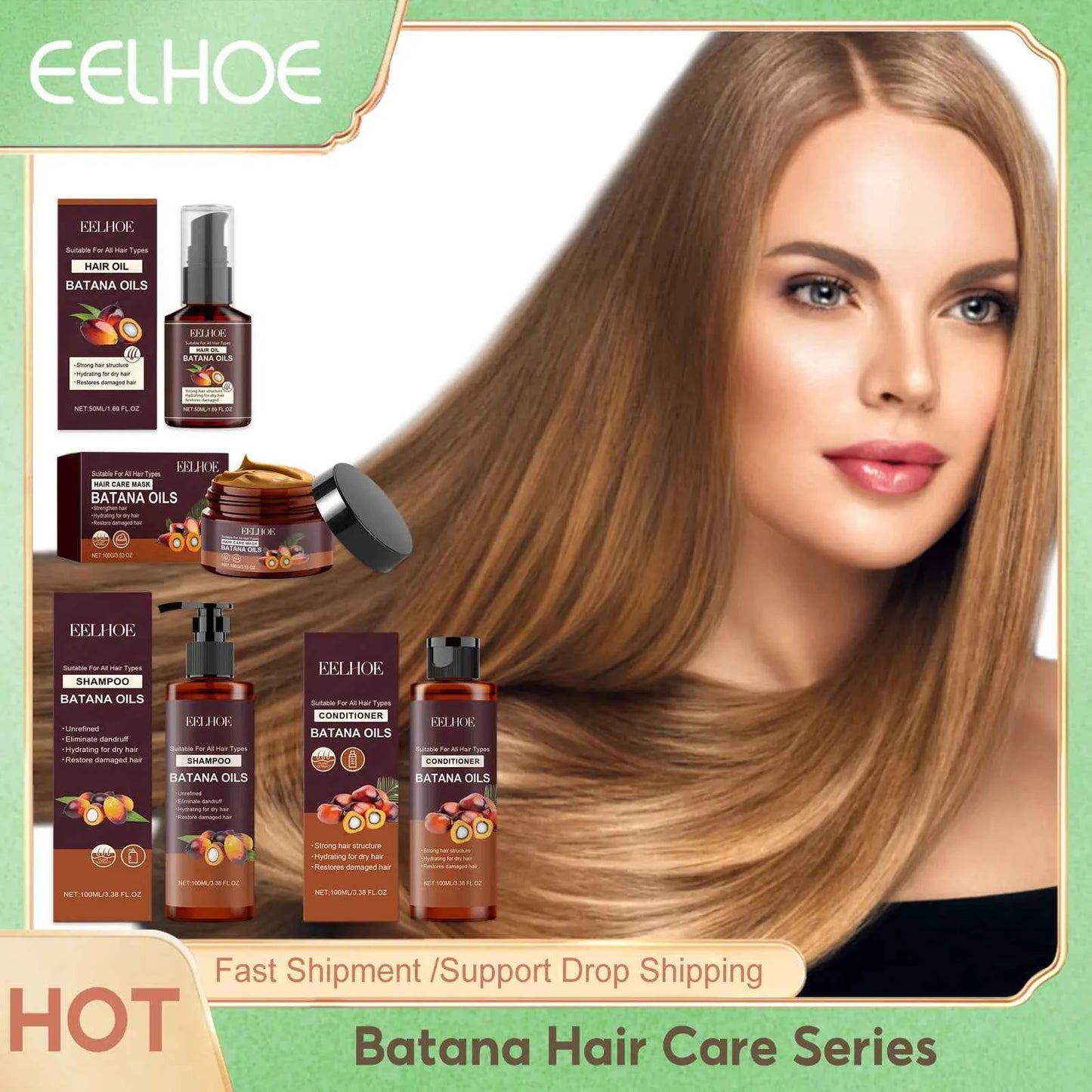 Batana Strengthening Hair Shampoo Conditioner Anti Frizzy Moisturizing Scalp Soften Hair Smoothing Repair Damaged Hair Care Set