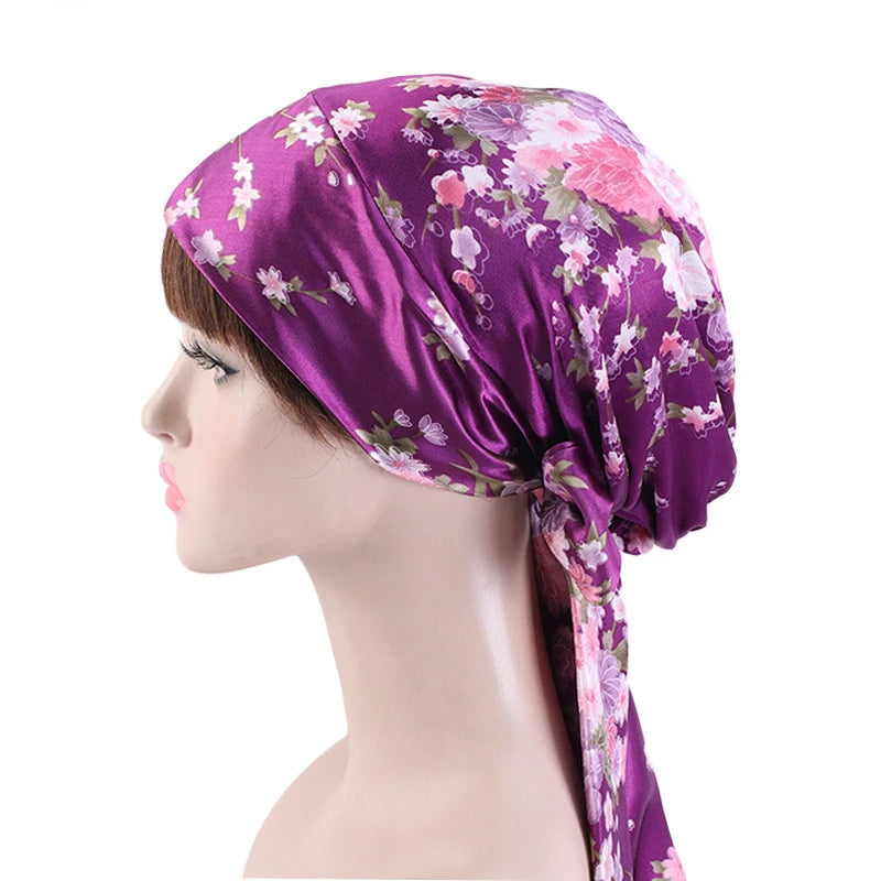 Women Silk Satin Cap Night Sleep Cap Hair Bonnet Hat Head Cover Satin Turban Headscarf Adjustable Ladies Long Hair Care Bonnet - NamafadStore