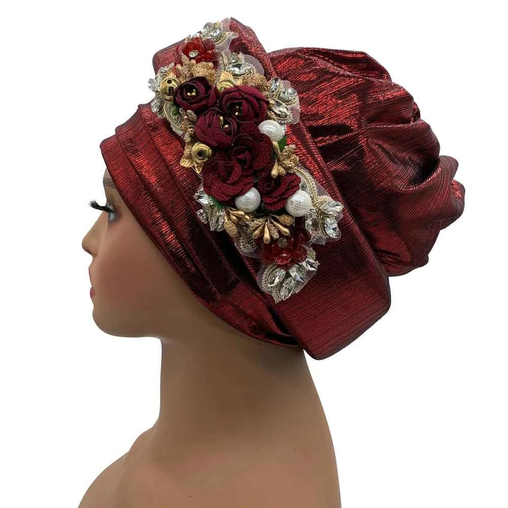 Nigeria Turbans for Traditional Marriage Turban Femme Auto Gele African Headtie Exquisite Bouquet Already Made Bonnet Head Wraps