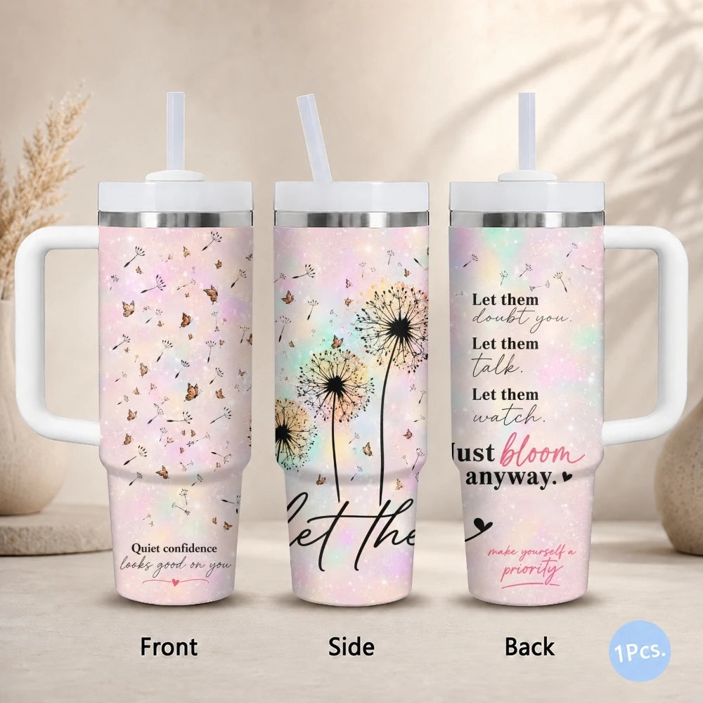 40oz Butterfly Dandelion Tumbler – Stainless Steel Insulated Travel Mug