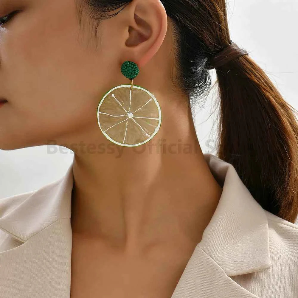 2025 Fruit Cartoon Round Dangle Earrings For Women Luxury Quality Beads Lemon Orange Pendientes Resin Fairy Jewelry Accessories