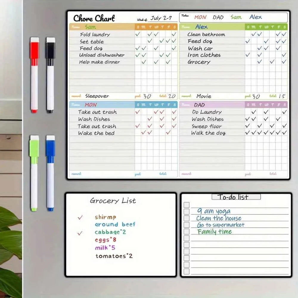 Magnetic Dry-Erase Chore Chart Set Families, Suitable Teens And Adults - Includes 1 Chore Chart And 2 Dry-Erase Boards/Shopping