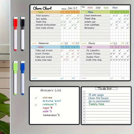 Magnetic Dry-Erase Chore Chart Set Families, Suitable Teens And Adults - Includes 1 Chore Chart And 2 Dry-Erase Boards/Shopping