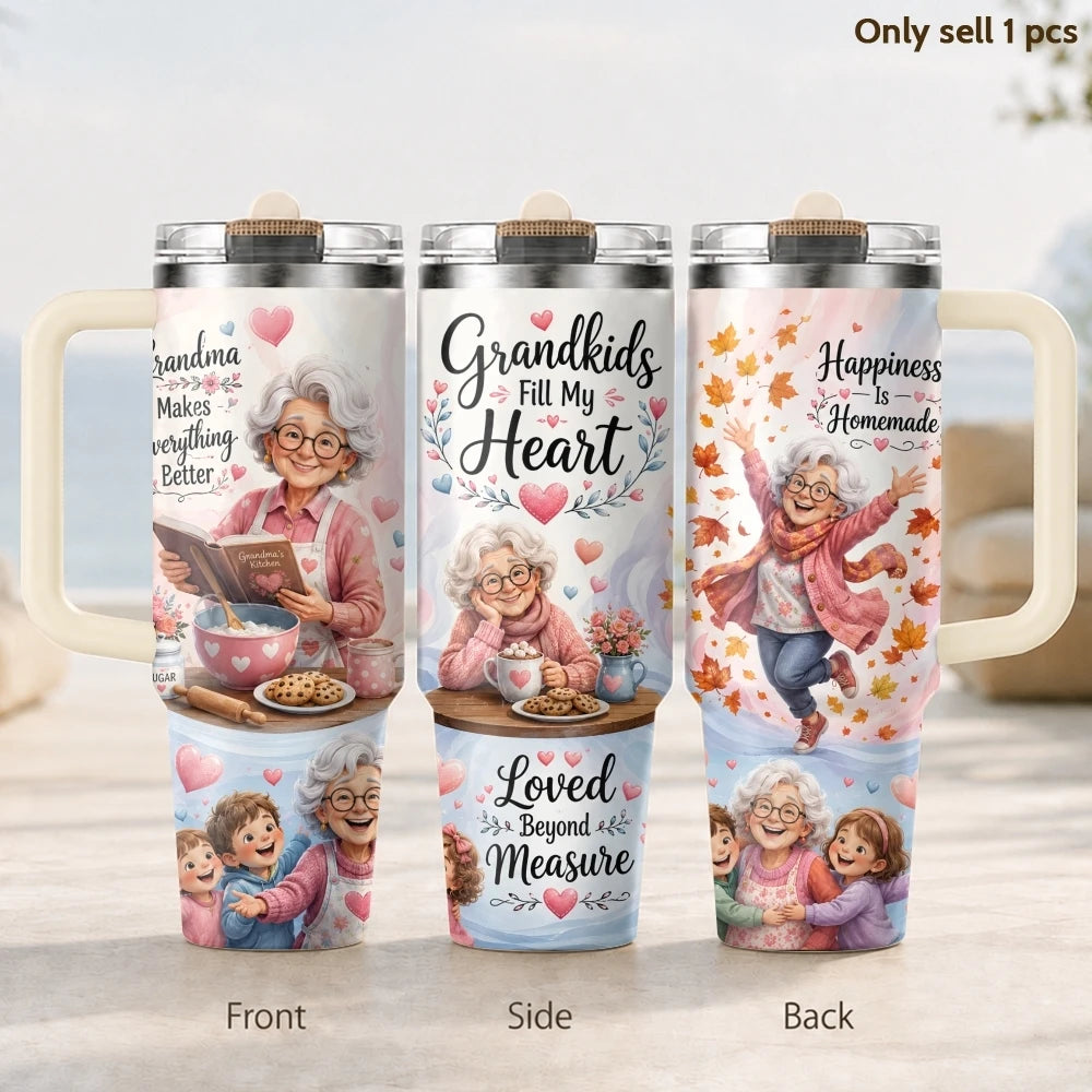 Happy Grandma Life Vacuum Flasks 40oz 3rd Gen Vacuum Insulated Stainless Steel Tumbler Cup with Handle Straw Lid