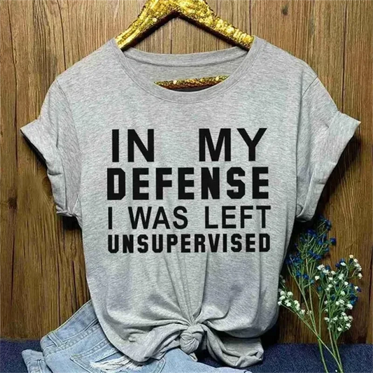 In My Defense I Was Left Unsupervised Tshirts Women Grunge Y2K Tops Funny Graphic Tees 2000s Clothes for Lady Girl Tops Hipster