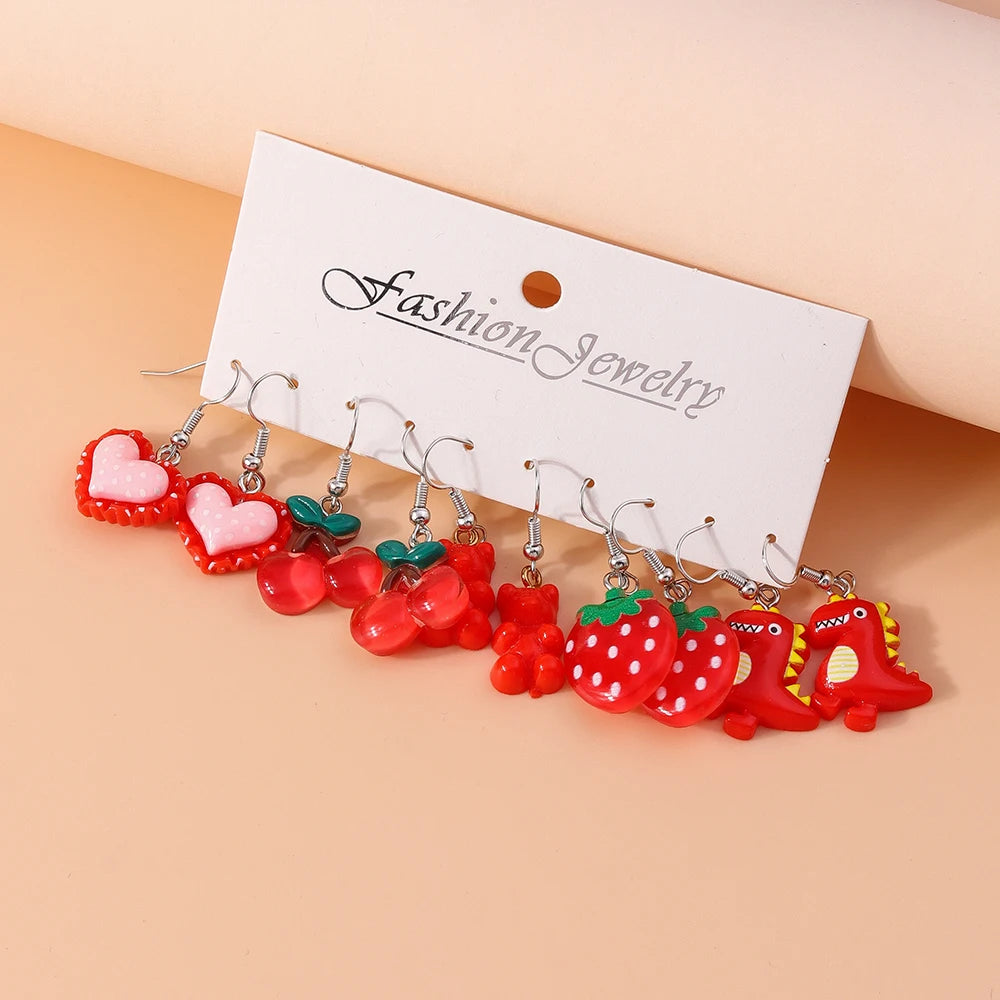 5pairs /Set Cute Sweet Donut Drop Earrings for Women Girls Simulation Food Dangle Earrings Kids Jewelry Gifts