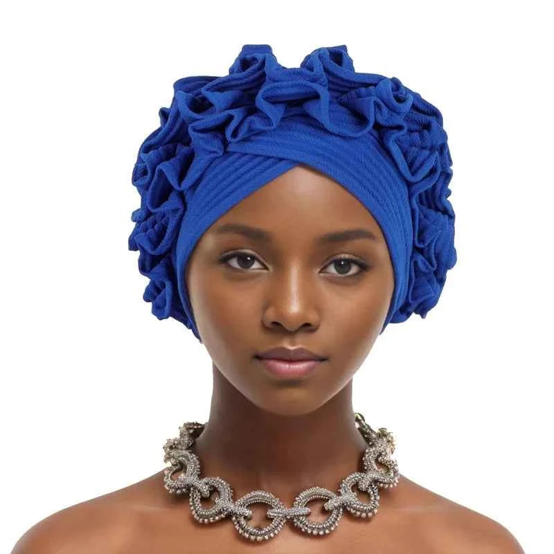 Ruffle Flower Women’s Turban Cap – African & Indian Headwrap, Muslim Bonnet Headscarf