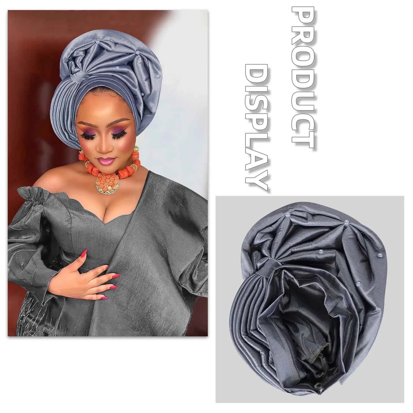 African Female Head Wraps Raw Silk Turban Cap for Women Nigeria Wedding Party Headcover Hat Ready to Wear Head Ties