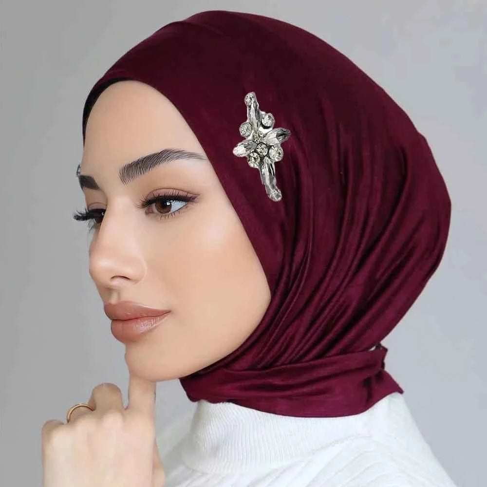 Ready to Wear Instant Hijab with Crystal Flower Full Cover Inner Instant Jersey Scarf With Tie Back Buttons Muslim