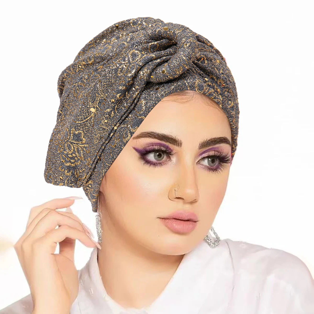 New Women's Solid Color Sequin Turban Hijab Chemo Cap Cancer Hat Hair Loss Headscarf Beanie Bonnet Head Wrap Headband Mujer - NamafadStore