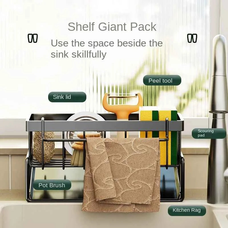 Kitchen stainless steel shelf, sponge drain rack, sink drainage rack, dishwashing supplies, dishcloth storage, drainage rack