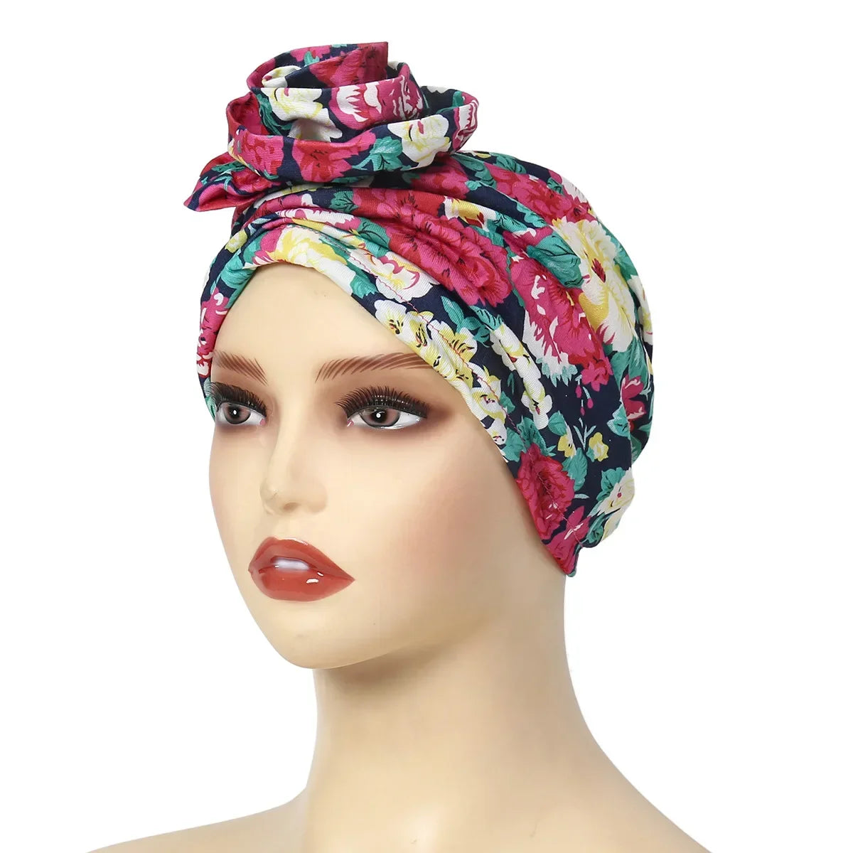 New African Print Turban Beanie for Women - Flower Beanie, Muslim Hijab, Head Wrap, and Hair Loss Bandana