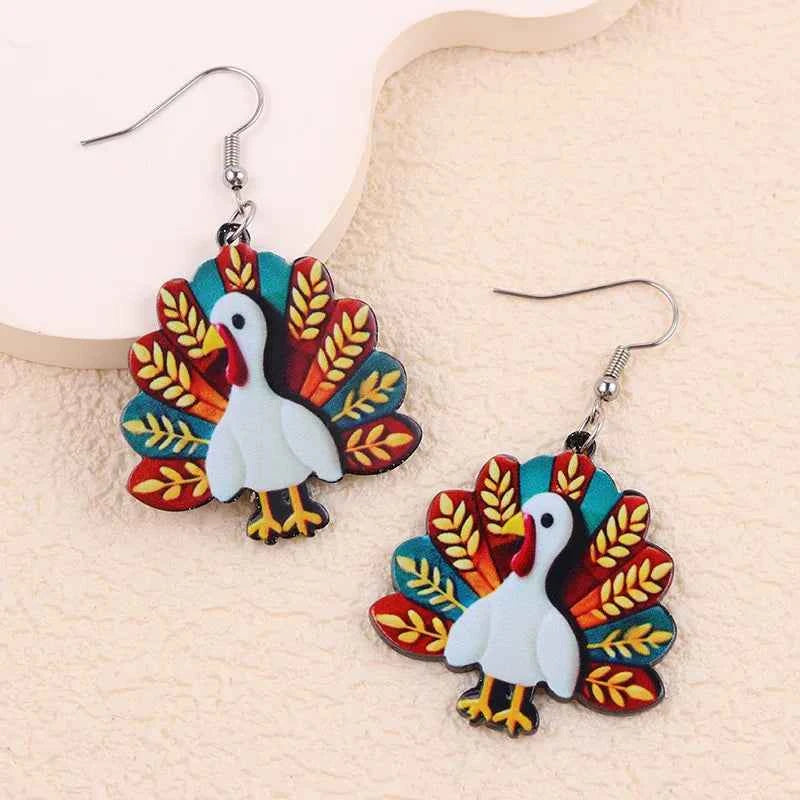 New Thanksgiving Turkey Maple Leaf Acrylic Earrings Personalized Fashion Orange Turkey Autumn Yellow Maple Leaf Earrings