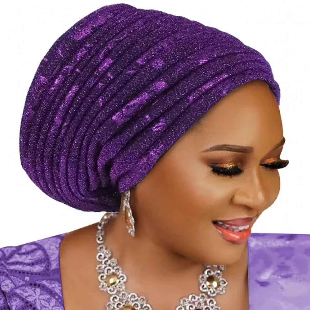 2025 Fashion Women’s Pleated Turban Cap – Auto Gele African Head Wrap for Weddings & Parties