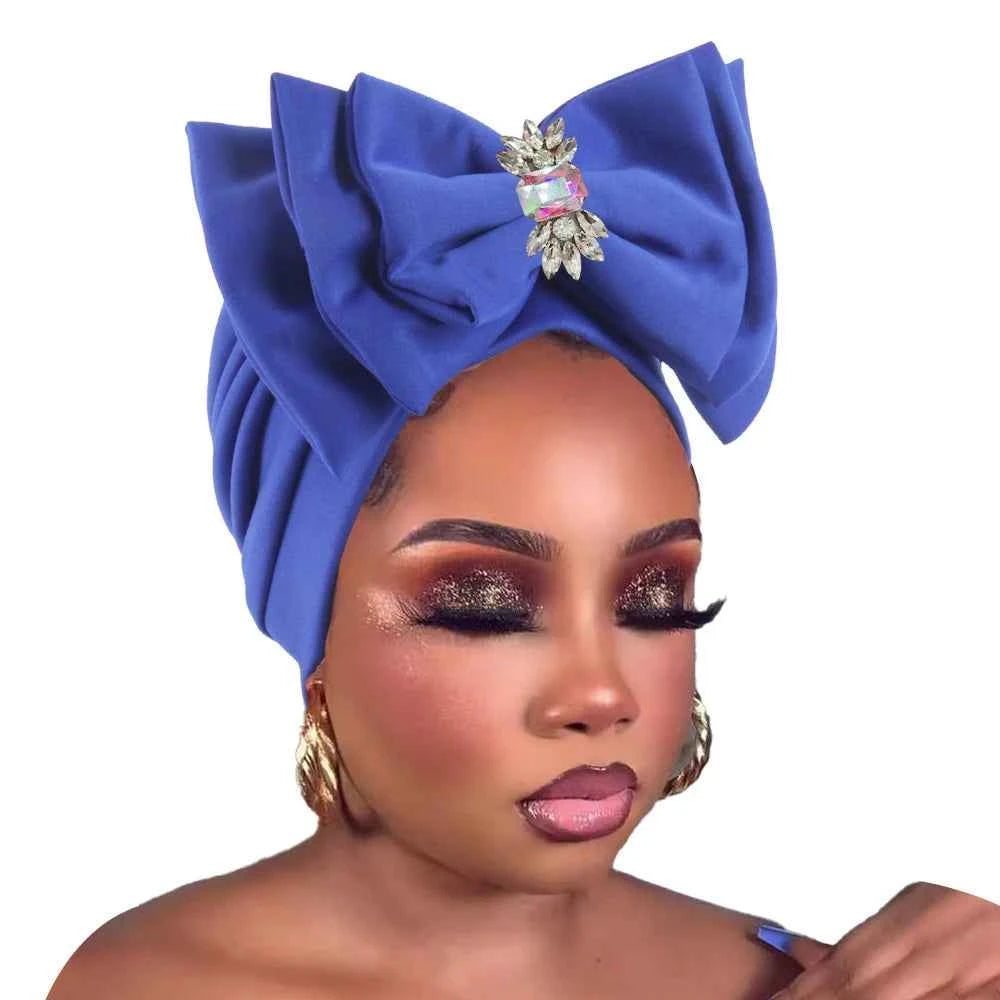 Women's Sweet Turban Cap with Multi Layer Bow Tie African Lady Head Wraps Bonnet